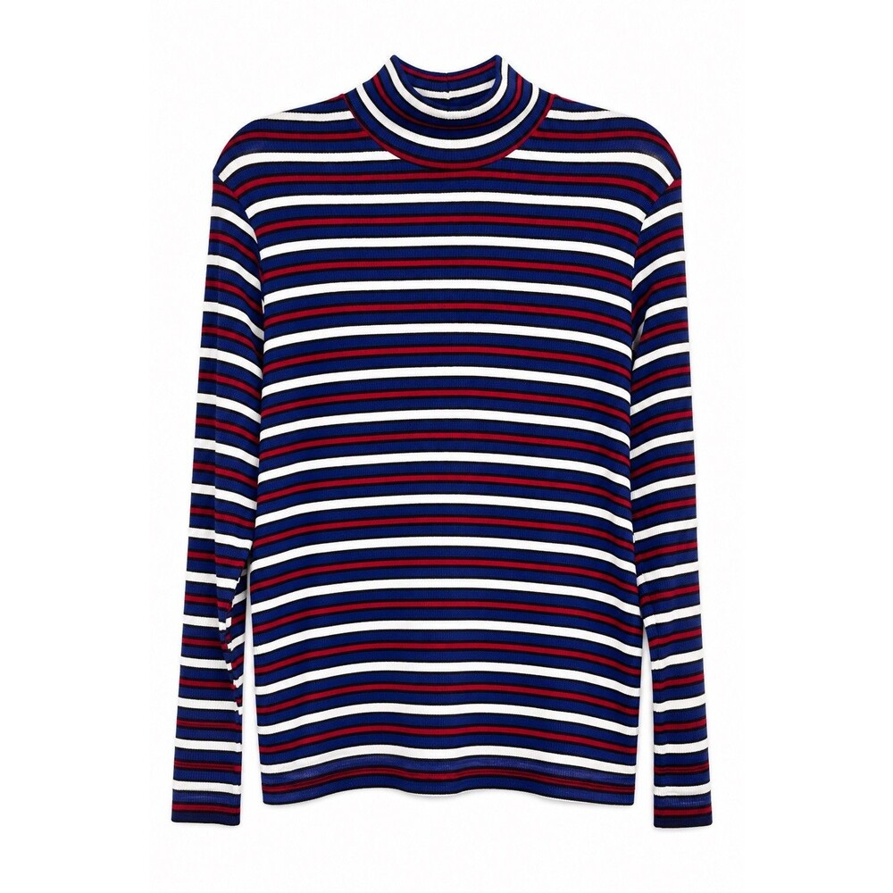 Vintage Venezia Jeans 18/20 Striped Ribbed Mock Neck Blue Red White Black Y2K